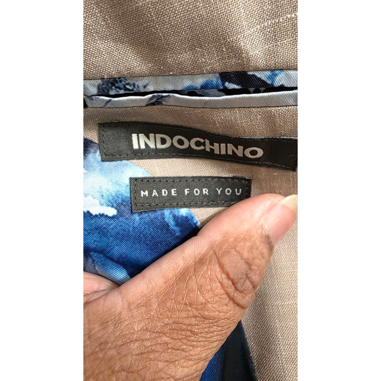 Nwt Indochino Men's Beige Wool & Linen Blazer Blue Patterned Lining - Size 40r — image 5 of 8